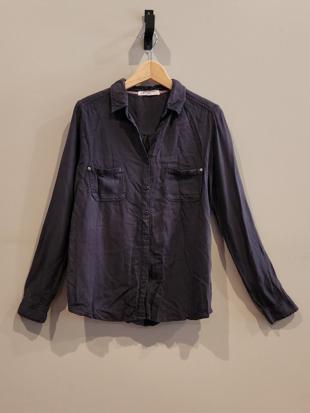 Jolt Navy Button Front Womens Medium Long Sleeve Shirt